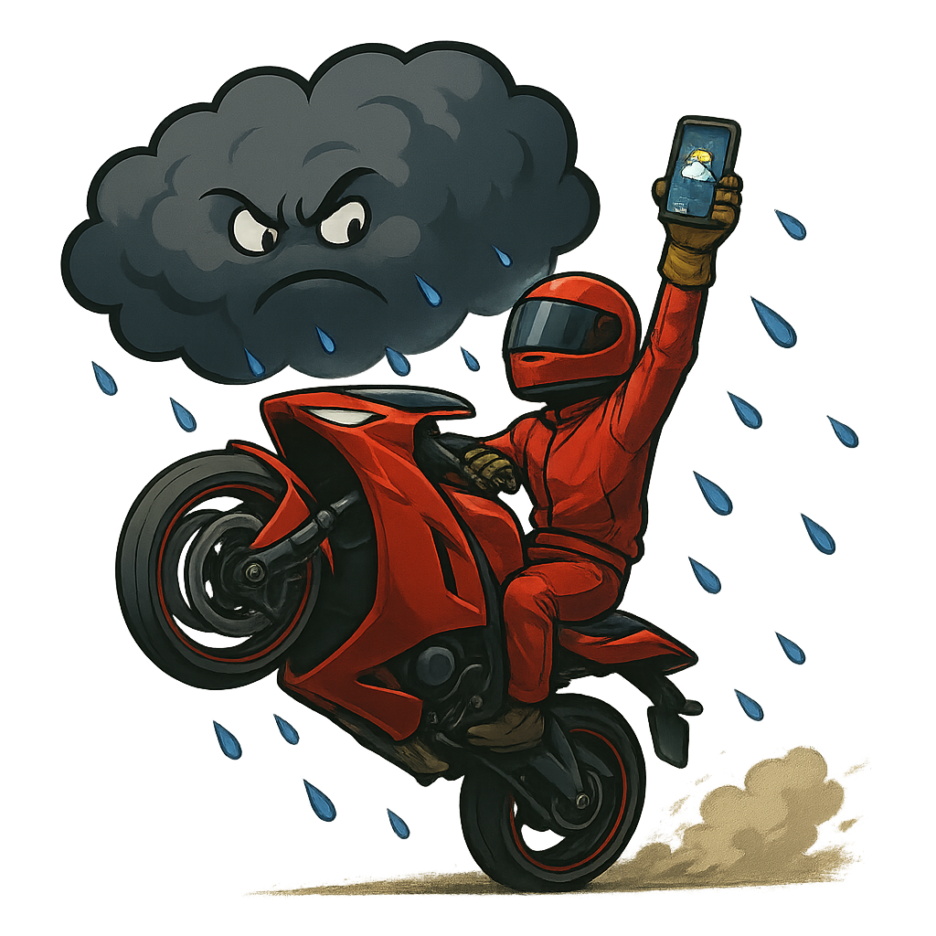 Motorradfahrer unter Gewitterwolke Logo